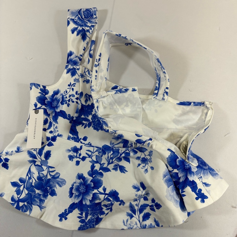 Anthropologie Maeve Square-Neck Peplum Tank Top// Blue Pattern - Picture 10 of 11